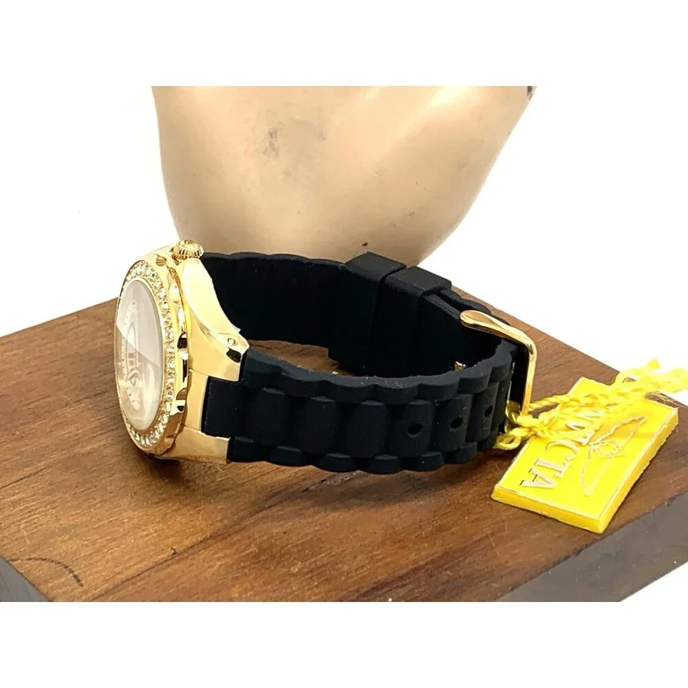 Invicta Women's Watch 1643 Angel Quartz White Dial Gold Black Rubber Strap 38mm